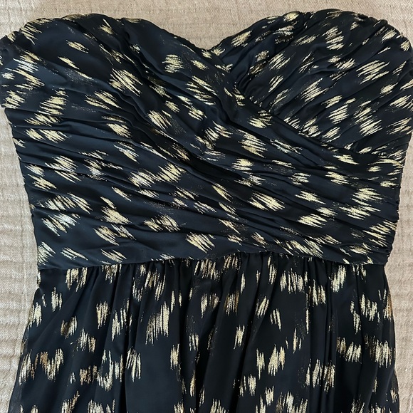 Max & Cleo Black and Gold Shimmer High Low Strapless Dress. Size 4. - Picture 4 of 5